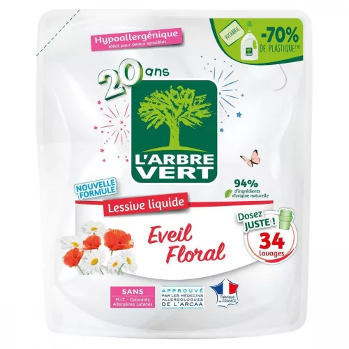 Larbre vert folyékony mosószer érzékeny bőrre a családnak és a babának 1530 ml - 