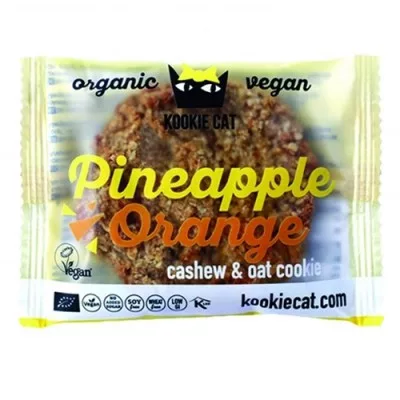 Kookie cat bio vegán gluténmentes kesudiós zabkeksz, ananász-narancs 50 g - Bio és natúr élelmiszerek