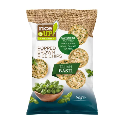 Rice Up barna rizs chips italian basil ízű 60 g - 