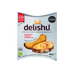   Delishu vegán, kesudióból készült  friss sajt jellegű készítmény szárított paradicsom és oreganó 100 g