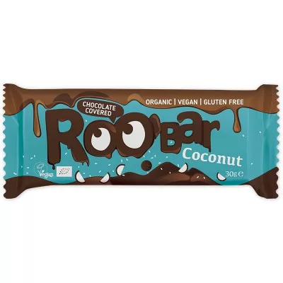 Roo bar bio nyers csokival bevont kókuszos szelet 30 g - Bio és natúr élelmiszerek