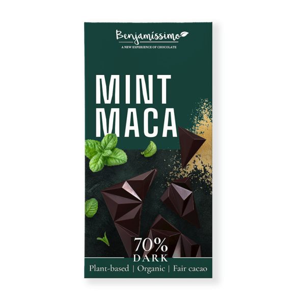 Benjamissimo bio vegán fekete csokoládé mentás maca porral 60 g