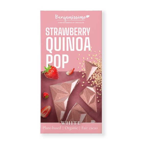 Benjamissimo bio vegán fehér csokoládé eper és quinoa 60 g