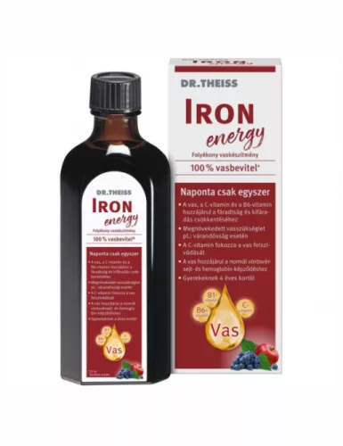 Dr.Theiss iron energy folyékony étrend-kiegészítő vassal és vitaminokkal, édesítőszerrel 250 ml - Bio és natúr étrendkiegészítők