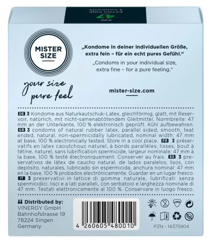 Mister Size vékony óvszer - 47mm (3db) - Bio és natúr intim termékek