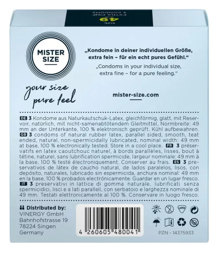 Mister Size vékony óvszer - 49mm (3db) - Bio és natúr intim termékek