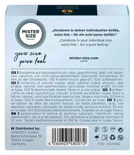 Mister Size vékony óvszer - 53mm (3db) - Bio és natúr intim termékek