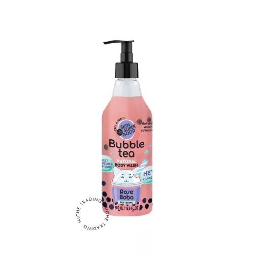 Skin Super Good Bubble Tee “Rose Boba” puhító tusfürdő eperrel és hibiszkusszal - 