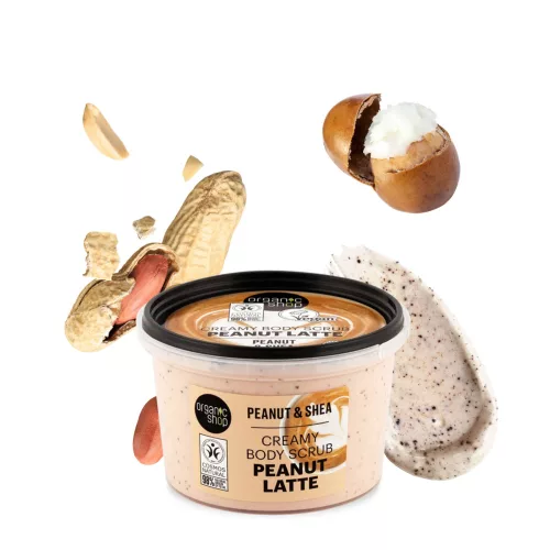 Organic Shop Peanut Latte krémes testradír mogyoróval és shea vajjal - Bio és natúr kozmetikumok