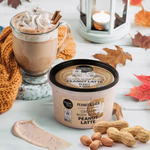 Organic Shop Peanut Latte krémes testradír mogyoróval és shea vajjal - Bio és natúr kozmetikumok