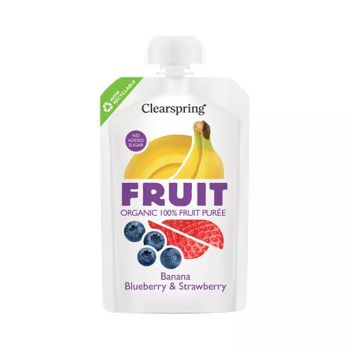 Clearspring Bio Gyüm.püré banán-áfonya-eper 100 g - 
