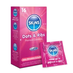Skins - bordázott és pontozott óvszer (16db) – Bordázott óvszer