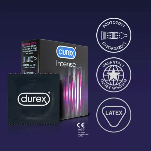 Durex Intense - bordázott és pontozott óvszer(3db) - - Bio és natúr intim termékek