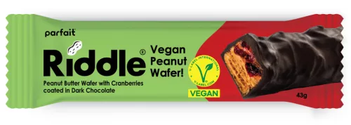 Riddle vegán mogyoróvajas ostyaszelet áfonyával 43 g – Müzli- és gyümölcsszelet