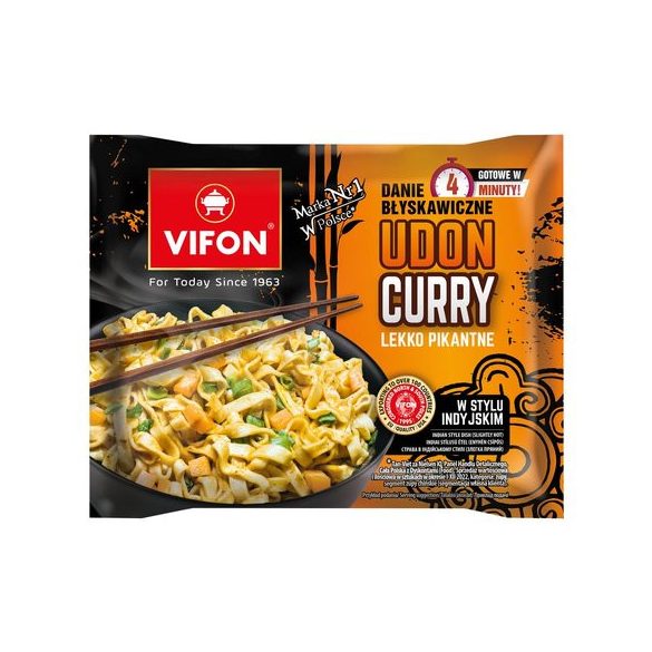 Vifon Udon Curry Indiai Instant Búzatésztás Étel (Enyhén Csípős) 90G