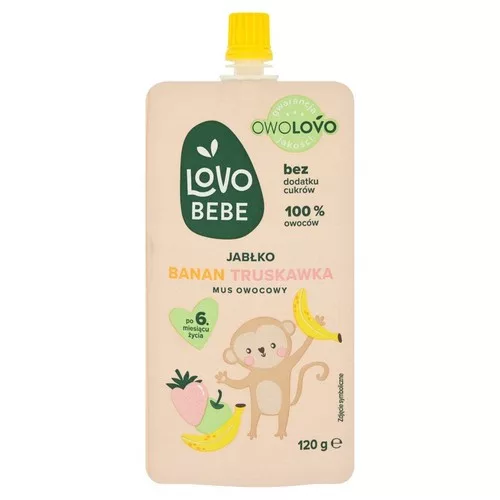 Lovo Bebe gyümölcspüré 6 hónapos kortól alma-eper-banán 120 g – Aszalmány