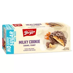 Bergen milky cookie karamellával tejcsokoládéban hozzáadott cukor nélkül 100 g - 