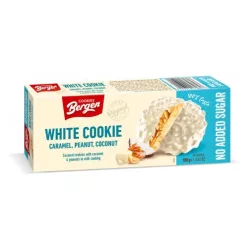 Bergen white cookie fehércsoki bevonatos kókuszos keksz hozzáadott cukor nélkül 100 g - 