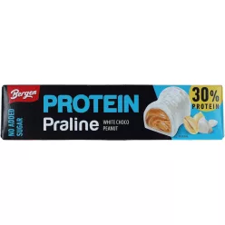   Bergen proteines, fehércsokoládés praliné földimogyoróval töltve hozzáadott cukor nélkül, édesítőszerrel 50 g