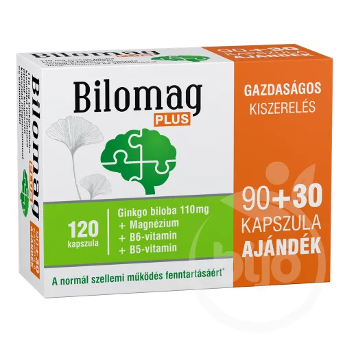 Bilomag plus 110mg gingko biloba kivonatot tartalmazó étrend-kiegészítő kapszula 90+30 db 120 db - Bio és natúr étrendkiegészítők