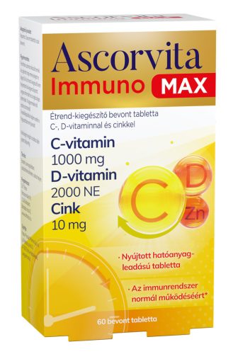 Ascorvita immuno max étrend-kiegészítő bevont tabletta c-, d-vitaminnal és cinkkel 60 db - Bio és natúr étrendkiegészítők