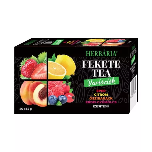 Herbária fekete tea mix fekete tea, erdei gyümölcs, barack, citrom, eper variáció 20x1,5g 30 g - Bio és natúr élelmiszerek