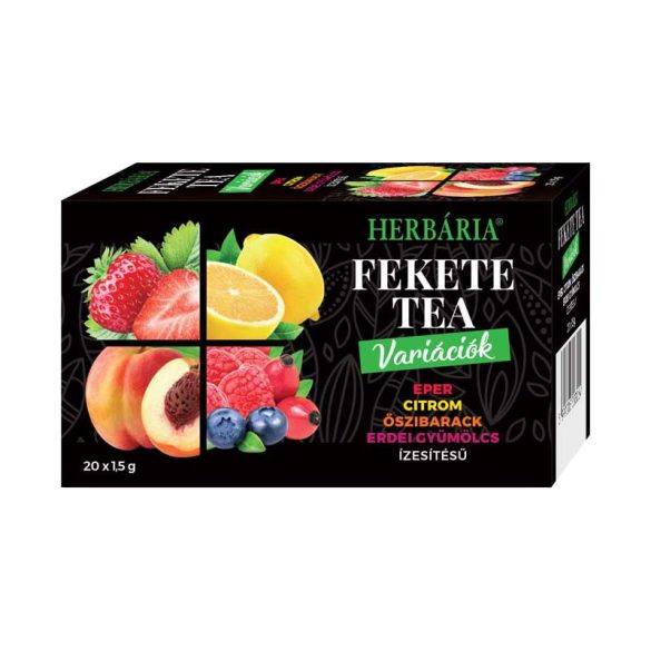 Herbária fekete tea mix fekete tea, erdei gyümölcs, barack, citrom, eper variáció 20x1,5g 30 g