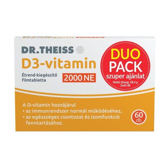 Dr.Theiss d3-vitamin étrend-kiegészítő filmtabletta 2000ne duopack 2x60 db 120 db