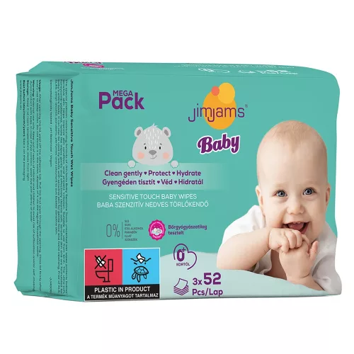 Jimjams baby nedves popsitörlőkendő illatmentes multipack 3x52db 156 db - 