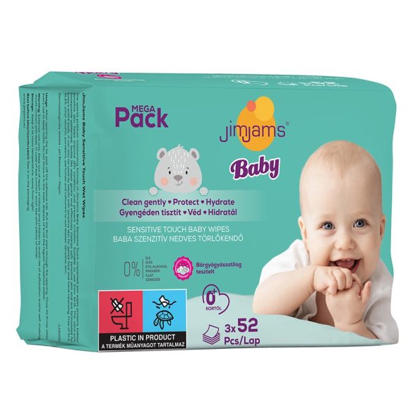 Jimjams baby nedves popsitörlőkendő illatmentes multipack 3x52db 156 db