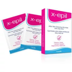 X-Epil - Gyantázás utáni olajos törlőkendő (4db) - Aloe Vera - Bio és natúr intim termékek