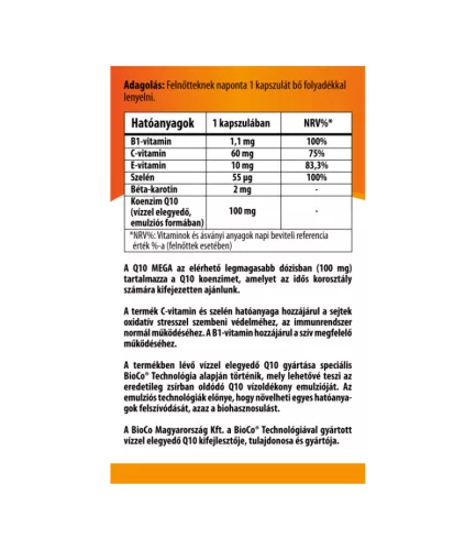 Bioco q10 100mg mega kapszula vízzel elegyedő 30 db - Bio és natúr étrendkiegészítők