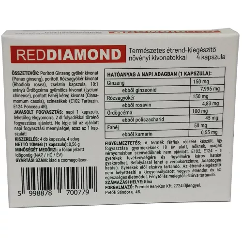 Red Diamond - természetes étrend-kiegészítő férfiaknak (4 db) - Bio és natúr intim termékek