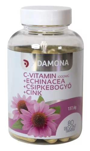 Damona c-vitamin 1000mg+echinacea+csipkebogyó+cink bevont tabletta 80 db - Bio és natúr étrendkiegészítők
