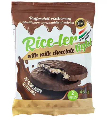 Rice-ler puffasztott rizskorong édesítőszeres tejcsokoládéval mártva 45 g - 