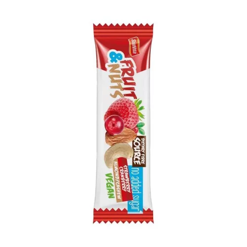 Sunvita gyümölcsszelet epres-vörösáfonyás kesuval-mandulával 30 g - Bio és natúr élelmiszerek