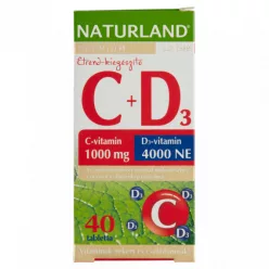 Naturland 1000mg c-vitamin+4000ne d-vitamin tabletta 40 db - Bio és natúr étrendkiegészítők