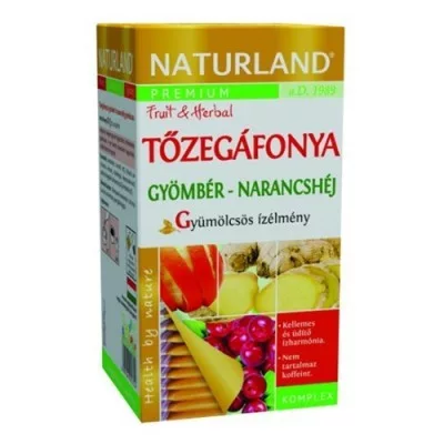 Naturland gyümölcstea tőzegáfonya-gyömbér narancshéj 20x2 g 40 g - Bio és natúr élelmiszerek