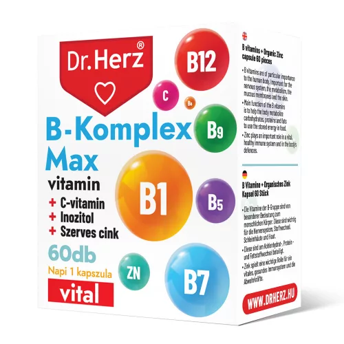 DR Herz B-Komplex Max+C-vitamin+Inozitol+Szerves Cink 60 db kapszula doboz ÚJ! - Bio és natúr étrendkiegészítők
