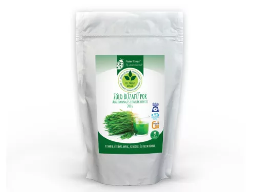 Dr. Natur étkek, Zöld Búzafű por. Adalékanyag és színezék mentes. 200 g búzafűpor=8 liter búzafű ital. – Őrlemény