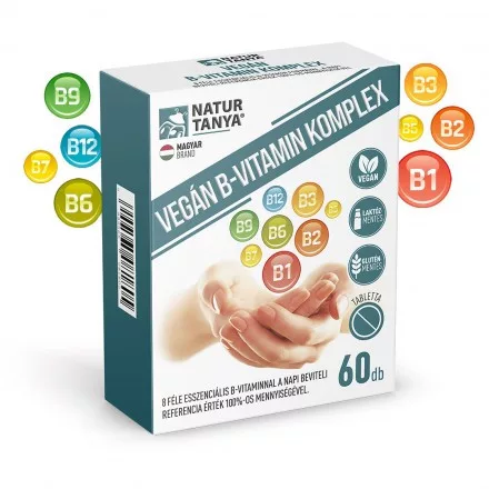Natur Tanya® VEGÁN B-VITAMIN KOMPLEX – 8 féle esszenciális B-vitaminnal a napi beviteli referencia érték 100%-os mennyiségével 60 db - Bio és natúr étrendkiegészítők