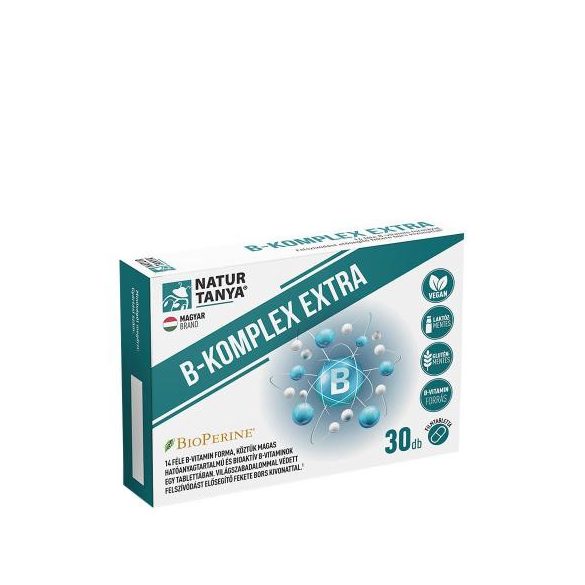 Natur Tanya® B-KOMPLEX EXTRA - 14 féle B-vitamin forma, köztük bioaktív B-vitaminok, sáfrányos szeklice és világszabadalommal védett fekete bors kivonat