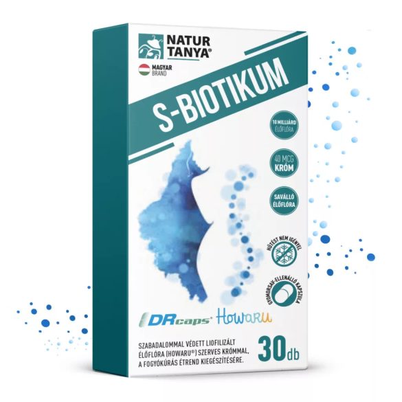 Natur Tanya® S-BIOTIKUM – HOWARU® liofilizált élőflórát, valamint szerves krómot tartalmazó étrend-kiegészítő, gyomorsav-ellenálló kapszulában 