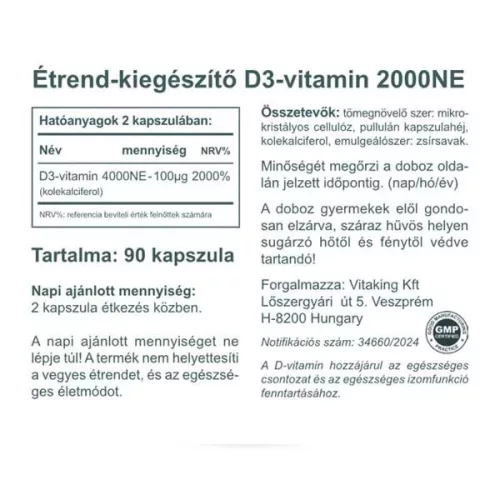 Vitaking D3-vitamin 2000NE (90) kapszula - Bio és natúr étrendkiegészítők