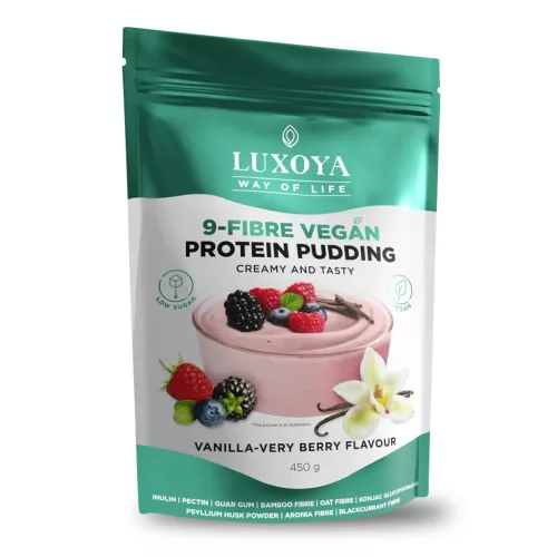 Luxoya 9-Fiber Vegan Protein Pudding Creamy And Tasty 450g DOY - Vanilla-Very Berry Flavour - 