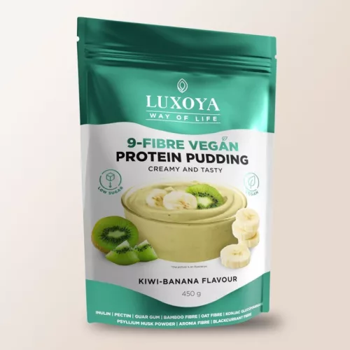Luxoya 9-Fiber Vegan Protein Pudding Creamy And Tasty 450g DOY - Kiwi-Banana Flavour - 