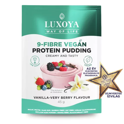 Luxoya 9-Fiber Vegan Protein Pudding Creamy And Tasty 45g - Vanilla-Very Berry Flavour - 