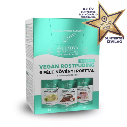 Luxoya 9-Fiber Vegan Protein Pudding Creamy And Tasty  kóstoló csomag 6x 45g (2x3 íz) - 