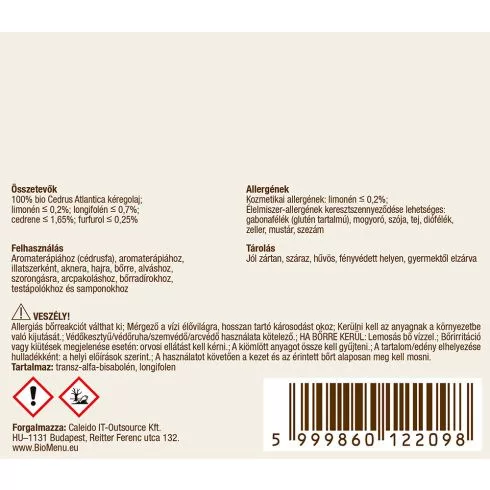 BioMenü BIO CÉDRUS Atlasz illóolaj 10 ml - Aromaterápiához és természetes wellnesshez