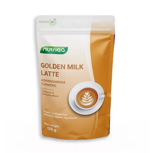 Nutriqa bio koffeinmentes vegán ashwaganda-kurkuma latte 125 g – Fűszer